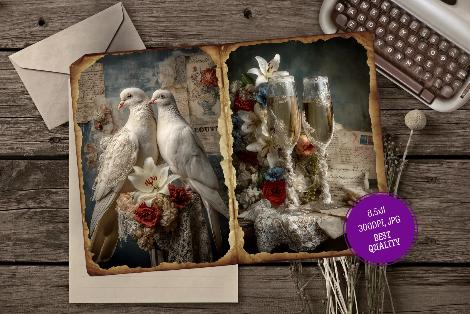 Wedding Lilies Junk Journal Ephemera Pages Bundle for Scrapbooking - Image 4