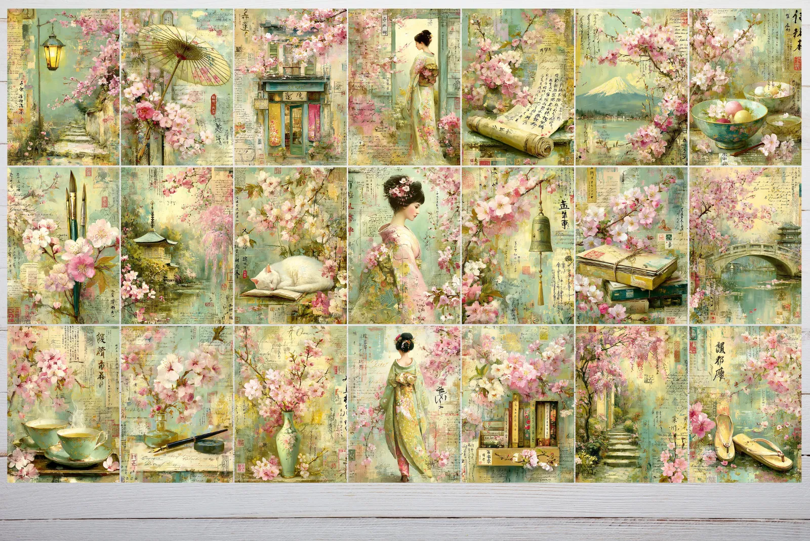 Cherry Love Letters ATC Cards Digital Art Junk Journal Ephemera - Image 3