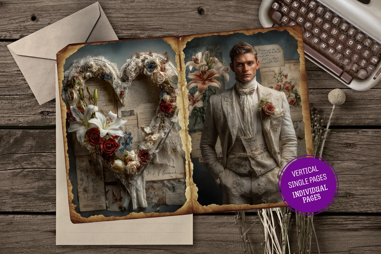 Wedding Lilies Junk Journal Ephemera Pages Bundle for Scrapbooking - Image 3